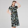 Huaye Suéter de cuello redondo de seda manga corta vestido estampado Mujeres Verano Nuevo Seda de Morera Elegante Suelto talla grande Vestido