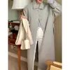 Casaco de Lã Casual Retrô Chic Outono e Inverno Dongdaemun Coreano Design de Botão Oculto Fenda nas Costas Gravata Solto