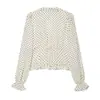 Moda femenina transfronteriza 2026 estilo europeo y americano cuello en V estampado de lunares top tipo camisa ajustado con volantes para mujer E490789