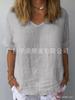Amazon Wish Aliexpress 2023 Verano Ropa Europea y Americana Jersey Algodón y Lino Cuello en V Camisa Holgada