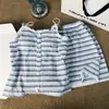 Pijama de verão feminino com bojo, conjunto de camisola e shorts sexy, estilo puro desejo, fino listrado sem mangas, conjunto de roupa caseira de verão