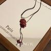 Nacional Na Moda Chinês Cinábrio Vermelho Lótus Paz Botão Colar Corda Preta Mão-tecido Design Cool Mulheres Colar