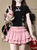 Falda Pomposa Estilo Chica Dulce y Picante Deseo Puro Falda Corta Dulce con Volantes Corazones Pequeños Cintura Alta Forrada Falda Casual de Media Longitud