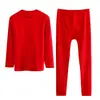 Ropa interior de Año Nuevo para hombre Traje Rojo Grande ropa de otoño pantalones largos ropa interior de Terciopelo sin costuras boda otoño e invierno traje cálido