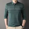 Camisa Polo Masculina de Manga Longa para Primavera e Outono com Bolsos Reais, Top Estilo Business para Homens de Meia-Idade, Roupa de Pai