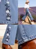 Jeans Boca de Sino Bordado Estilo Doce para Mulheres, Cintura Alta, Controle de Barriga, Levanta Bumbum, Tamanho Petite, Realça a Altura, Versátil para Todas as Estações, Calça Longa Bordada