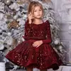Vestido infantil de hilo abullonado, vestido de princesa, vestido de fiesta de cumpleaños para niñas con lentejuelas, disfraz para pasarela de piano, vestido de manga larga