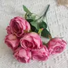 Flores Artificiais: Buquê de Rosas Reais com 7 Cabeças, Pequeno Ramo de 7 Rosas, Buquê para Casa e Casamento, Buquê de Acabamento Realista de Alta Qualidade