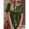 WISH Estação Independente Amazon Mais Vendido Europeu e Americano Transfronteiriço Primavera e Verão Roupas Femininas Explosões Decote V Botão Manga Curta Top Camiseta