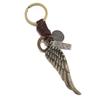 Accesorios de gran venta europeos y americanos: llavero de piel de vaca vintage tejido a mano, colgante con alas de plumas antiguas.