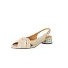 Sandalias de Pescado de Piel de Cabra de Primera Capa para Mujer en Verano con Faldas Nuevas 2025 Sandalias de Tacón Medio Grueso Tejidas con Cortes Franceses