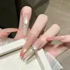 Novas unhas postiças estilo gatinho, modelo longo, puras e delicadas, cor nude de alta qualidade, com deslumbrantes diamantes 3D e pérolas