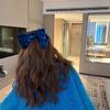 Horquilla de pelo con lazo grande de terciopelo azul Klein de Corea del Sur, pinza de resorte, estilo retro francés, elegante, para mujer, nueva