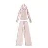Ropa de Mujer Transfronteriza al por Mayor Otoño e Invierno Nuevo Estilo Europeo y Americano Felpa Deportiva con Cremallera Cepillada Chaqueta Conjunto de Pantalones de Chándal de Cintura Alta