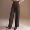 Calça pantalona feminina de mistura de lã, nova coleção outono/inverno 2026, projetada para mulheres de meia-idade e idosas, com forro de fleece, corte reto e um design estiloso, fluido e casual.