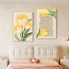 Cabecero de Dormitorio Floral Color Crema Pintura Decorativa, Arte de Pared de Dormitorio Principal Estilo Nórdico de Alta Gama, Mural de Pared Fresco y Sencillo