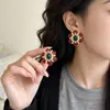 Pendientes Vintage de Nicho de Segunda Mano para Mujer, Estilo Retro Francés, Pendientes Florales con un Toque de Lujo, Incrustados con Diamantes y Gemas