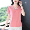 Verão Alta Qualidade Sensação Seda de Gelo Manga Curta Roupas de Mãe Femininas Camiseta Solta Emagrecimento Meia Manga Elegante Casual Top
