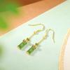 One Deer Silver S925 Sterling Silver Banhado a Ouro Hetian Jasper Retro Guofeng Bamboo Butterfly Brincos Esmalte Longo Gancho de Orelha