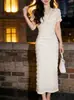 Vestido de Verano para Mujer al por Mayor, Hecho a Medida, Estilo Francés, de Mangas Cortas Suaves, Elegante y de Alta Gama, con Encaje en la Cintura para Ceñir y Adelgazar