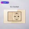 Llave de acero 118 vidrio templado interruptor de un polo dos tiros enchufe 20A enchufe universal estándar americano británico europeo