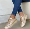 Sapatos casuais femininos de couro com cadarço frontal e design slip-on, estilo esportivo com sola grossa e corrente, tamanho grande 43, estilo europeu e americano
