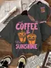 Camiseta Casual Cómoda de Manga Corta con Estampado de Café Helado y Sol, Talla Europea Transfronteriza, Camiseta Casual de Verano para Mujer