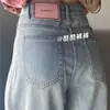 Calça Jeans de Cintura Alta Reta Versátil com Caimento Largo e Tag de Couro de Personalidade Estilo Americano para Mulheres, Primavera e Outono