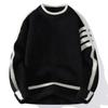 Comércio exterior masculino outono e inverno novo pulôver gola redonda cor combinando listrado manga longa suéter maré masculino quente casual suéter