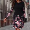 Outono 2024 Novo Comércio Exterior Transfronteiriço Amazon Europeu e Americano Feminino Crewneck Manga Longa Estampa Slim-fit Temperament dress