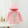 Bonita Cazadora Cortavientos con Capucha y Mangas Raglán para Bebés y Niños Pequeños, Linda Chaqueta con Bordado de Conejo y Letras para Salir al Aire Libre a Prueba de Viento para Niños