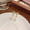 Aretes Colgantes de Perlas Rosadas Retro Franceses para Mujer, Aretes Elegantes de Lujo Ligero de Alta Gama con Diamantes Flash, Aretes con Pin de Plata 925