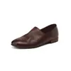 Otoño 2024 Nuevos Zapatos Planos de Piel de Vaca Lavada con Punta Redonda y Boca Profunda para Mujer Zapatos Retro Simples de Suela Suave