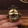 Decoração de Gato da Sorte Antigo de Latão Decoração de Mascote para Casa e Loja Artesanato de Animais de Estimação de Chá para Desktop Alça