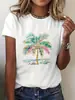 Camiseta europea y americana de manga corta para mujer con estampado 3D floral y a cuadros, camiseta de cuello redondo moderna y versátil
