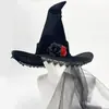 Nuevo Sombrero de Bruja Barroco de Halloween Malla Flor Vestido Accesorios de Disfraz Reina Gótica Accesorios Sombrero de Bruja