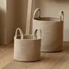 Cesta Tejida de Yute y Hilo de Algodón de Color Sólido Estilo Nórdico Cesta de Almacenamiento para Snacks y Juguetes Cesta para Ropa Sucia Bolso de Compras
