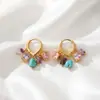 Pendientes Transfronterizos de Piedra Natural Colorida, Gama Alta, Modernos, Elegantes, Pendientes Retro, Personalidad de Nicho, Clips para Orejas Bohemios