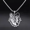 Collar Transfronterizo Europeo y Americano Personalizado Hueco Cabeza de Lobo Animal Acero Inoxidable Collar para Mujer Hombre Plata Estético Colgante Joyería