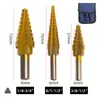 Juego de 10 Brocas Escalonadas con Cinco Filos para Chaflanar, Brocas para Carpintería, Brocas Escalonadas, Serie de Titanio Chapado en Oro