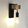 Lámpara de pared moderna y sencilla retro para dormitorio, sala de estar, lámpara de noche, creativa y distintiva lámpara de pared nórdica de madera y hierro forjado, lámpara de escalera