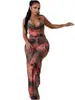 D9558 Amazon Europeo y Americano Más Vendido Ropa de Mujer Sexy Chica Caliente Estampado de Leopardo Posicionamiento de Flores Mono con Cuello Halter Estampado