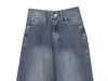 Jeans Lavados Vintage con Dobladillo Curvo para Mujer, Pantalones Banana de Corte Holgado, Pantalones Anchos con Caída y Desgastes en Dobladillo Curvo en Stock