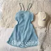 Novo maiô de peça única azul de tricô com alça, estilo resort, modelador, sexy, com recortes, sem costas