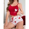Pijama Europeo y Americano Transfronterizo de Comercio Exterior para Mujer, Camisola Sexy con Estampado de Corazones y Shorts, Traje de Dos Piezas para Estar en Casa