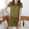 Conjunto Refrescante de Verão com Borda Franzida para Mulheres 2026 Novo Pijama de Gola Redonda Conjunto Casual de Duas Peças Moda Loungewear Feminino
