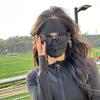 Amarillo cálido con naranja ~ azul oscuro azul claro * seda seda de morera verano máscara solar transpirable protección UV Face Kini