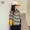 Camiseta de Manga Larga para Niña YOJIA Primavera/Otoño 2026 Nuevo Estilo Coreano Rayada Top para Niña Pequeña Camiseta Básica para Niños Atuendo de Otoño