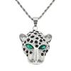 Hip-hop europeu e americano tridimensional incrustado de diamantes olhos verdes cabeça de leopardo pingente colar moderno personalidade acessórios pendentes joias pendentes