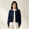 Cárdigan de punto retro con forma de corazón pequeño y botón dorado, estilo coreano y japonés, para mujer, chaqueta elegante de otoño e invierno, top casual para superponer